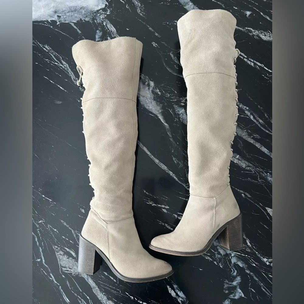 Steve Madden Over The Knee Norri nude Suede Thigh High boots size 6 cowboy